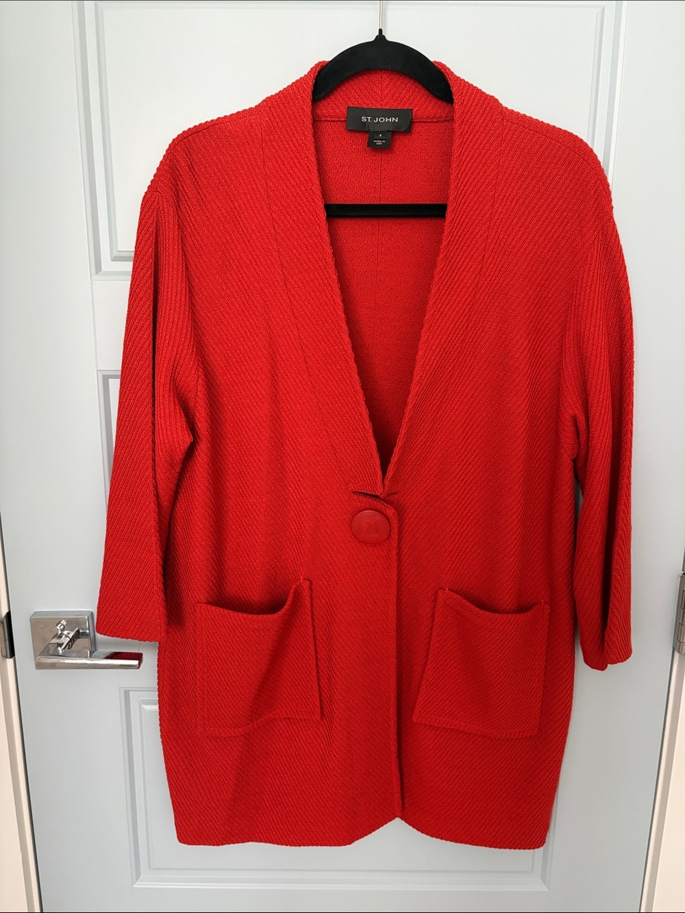St. John orange Textured Knit Single-Button Cardigan